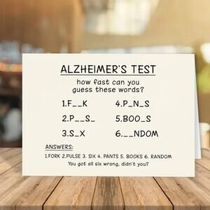 Humorous Alzheimer's Test Birthday Card, 1pc